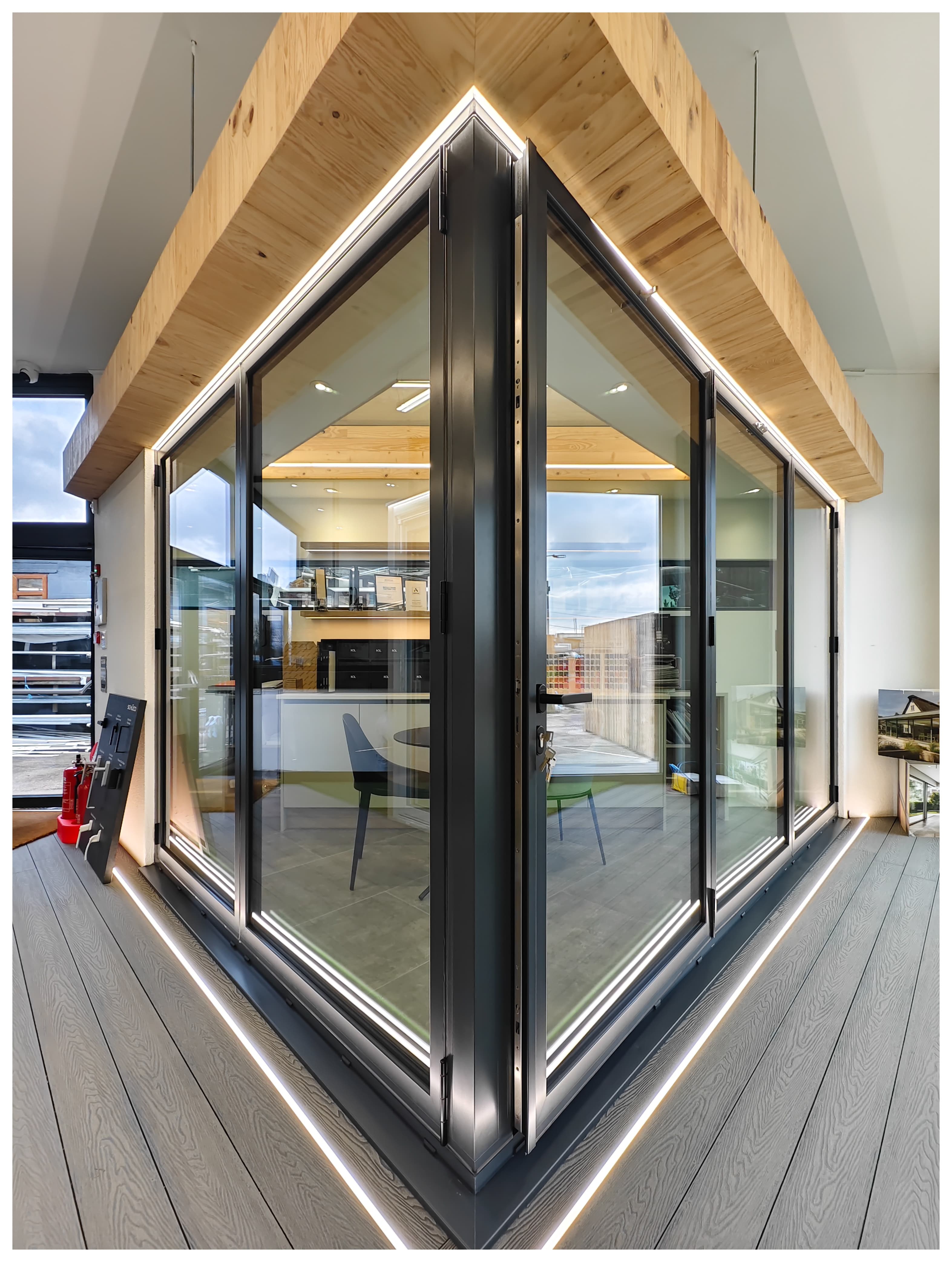 Aluminium bifold doors in Vitrum Solutions showroom