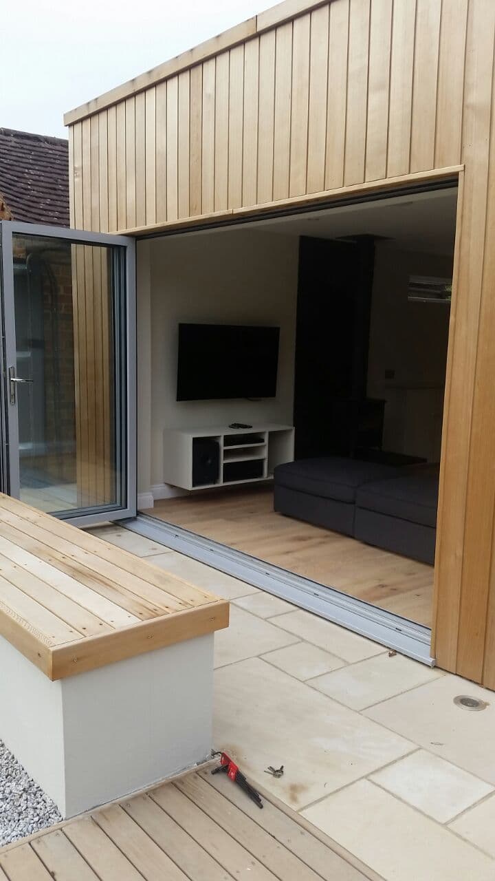 Garden room with bifold doors open