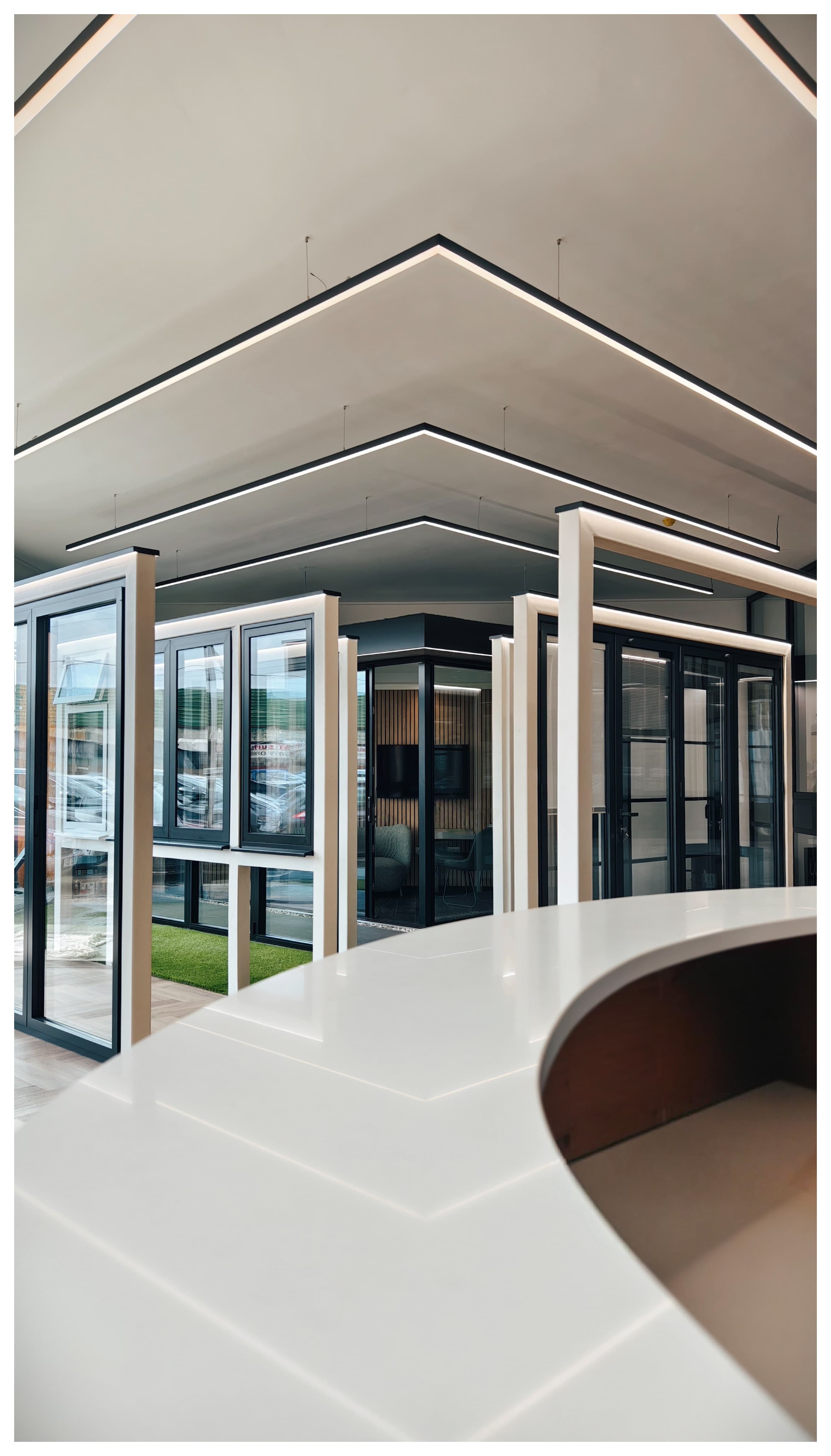 Panoramic view of Vitrum Solutions showroom with window and door displays